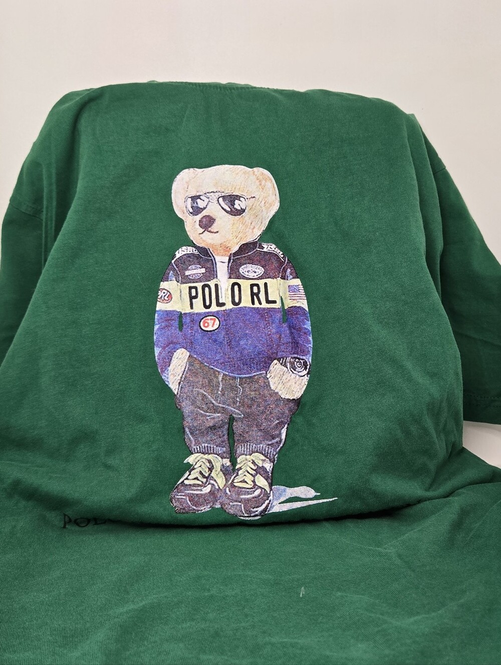 Vintage Polo Ralph Lauren Men's Racing Jacket Polo Bear T-Shirt Green Size L